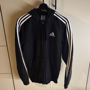 Adidas Men's Black Hoodie with White Accents